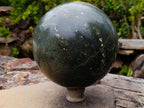 Polished XL Green Basalt Amygdale Sphere with White Natrolite x 1 From Tshipise South Africa - Toprock Gemstones and Minerals 