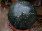 Polished XL Green Basalt Amygdale Sphere with White Natrolite x 1 From Tshipise South Africa - Toprock Gemstones and Minerals 