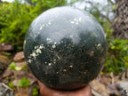 Polished XL Green Basalt Amygdale Sphere with White Natrolite x 1 From Tshipise South Africa - Toprock Gemstones and Minerals 