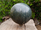 Polished XL Green Basalt Amygdale Sphere with White Natrolite x 1 From Tshipise South Africa - Toprock Gemstones and Minerals 