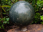 Polished XL Green Basalt Amygdale Sphere with White Natrolite x 1 From Tshipise South Africa - Toprock Gemstones and Minerals 