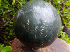 Polished XL Green Basalt Amygdale Sphere with White Natrolite x 1 From Tshipise South Africa - Toprock Gemstones and Minerals 