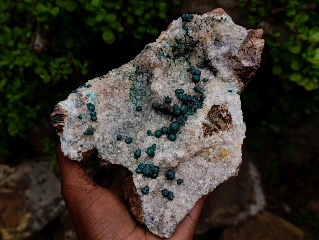 Natural Large Cabinet Size Ball Malachite Specimen Coated with Drusy White Quartz on Dolomite x 1 From Mindingi Mine, Kambove, Congo - Toprock Gemstones and Minerals 