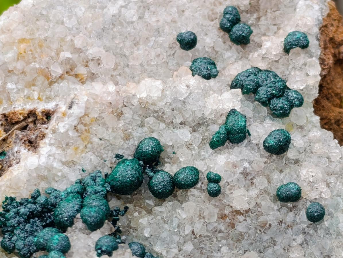 Natural Large Cabinet Size Ball Malachite Specimen Coated with Drusy White Quartz on Dolomite x 1 From Mindingi Mine, Kambove, Congo - Toprock Gemstones and Minerals 