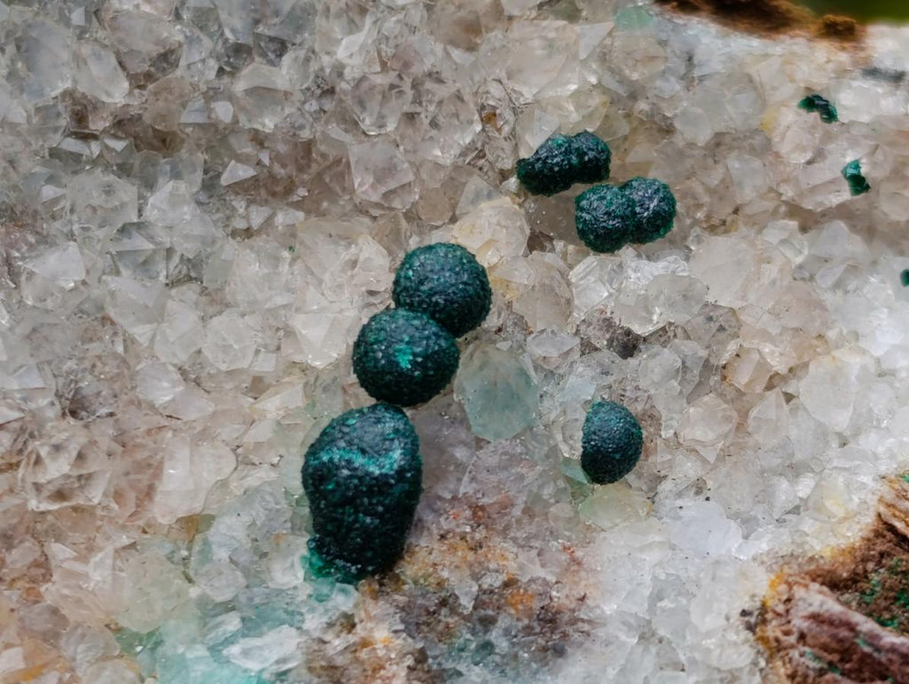 Natural Large Cabinet Size Ball Malachite Specimen Coated with Drusy White Quartz on Dolomite x 1 From Mindingi Mine, Kambove, Congo - Toprock Gemstones and Minerals 