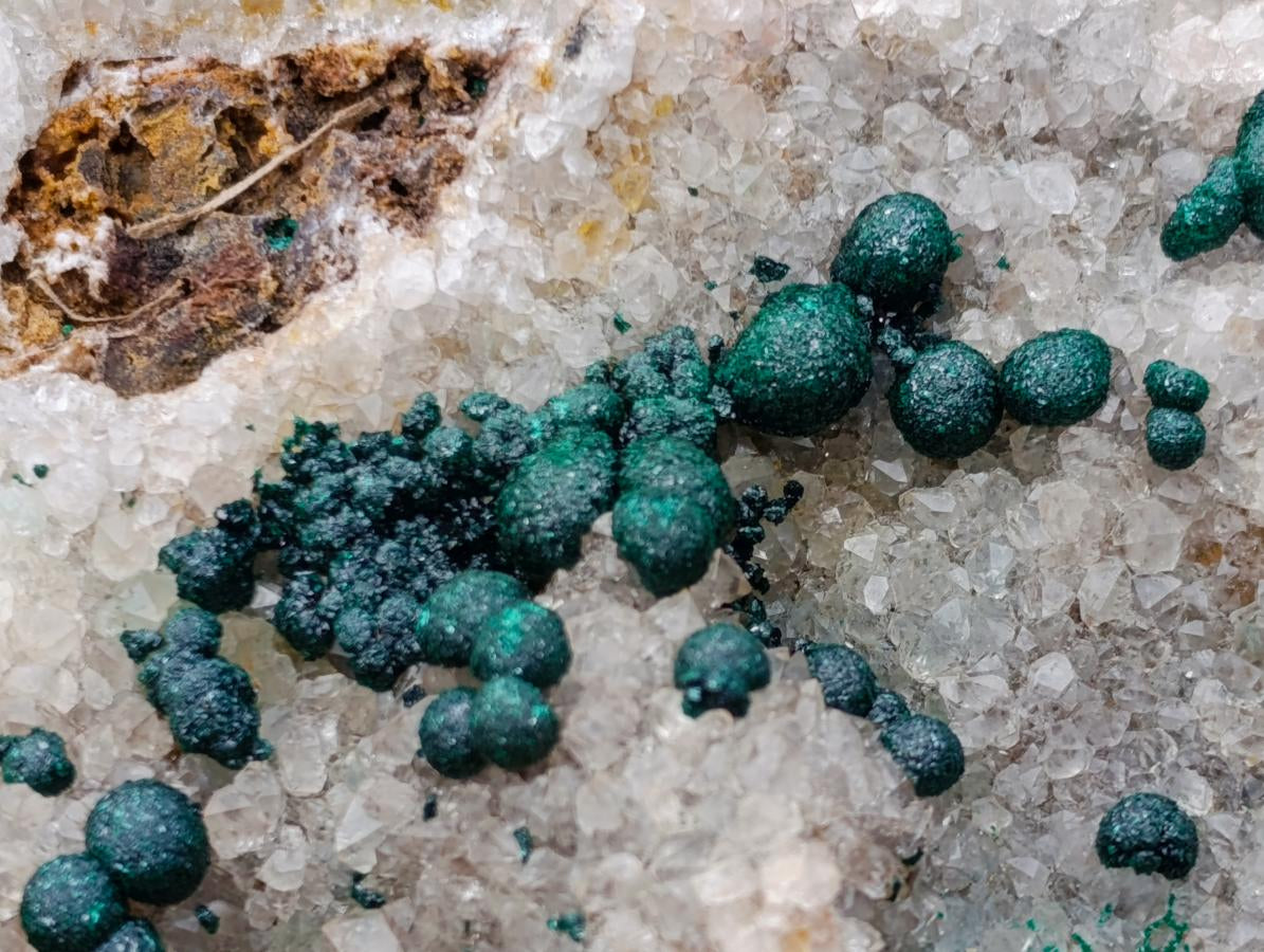 Natural Large Cabinet Size Ball Malachite Specimen Coated with Drusy White Quartz on Dolomite x 1 From Mindingi Mine, Kambove, Congo - Toprock Gemstones and Minerals 