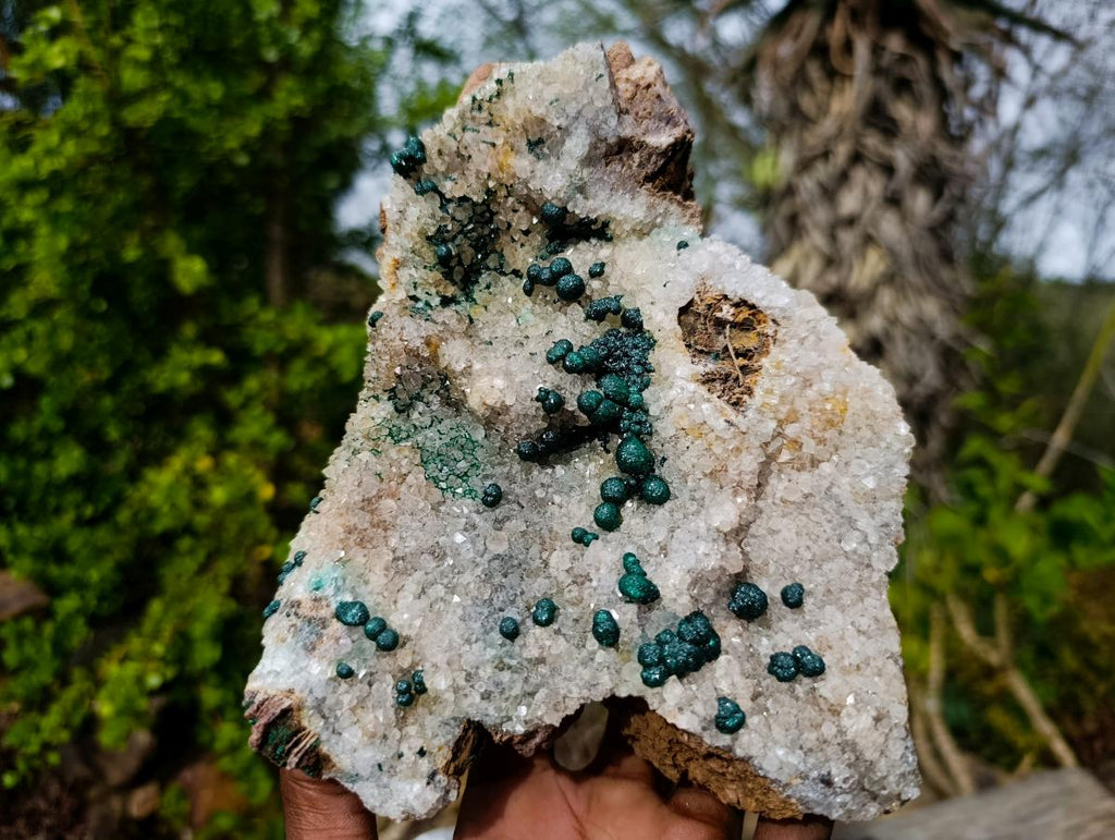 Natural Large Cabinet Size Ball Malachite Specimen Coated with Drusy White Quartz on Dolomite x 1 From Mindingi Mine, Kambove, Congo - Toprock Gemstones and Minerals 
