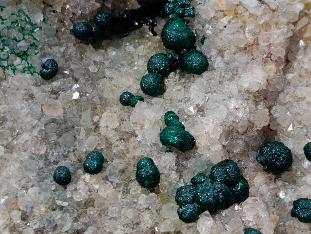 Natural Large Cabinet Size Ball Malachite Specimen Coated with Drusy White Quartz on Dolomite x 1 From Mindingi Mine, Kambove, Congo - Toprock Gemstones and Minerals 