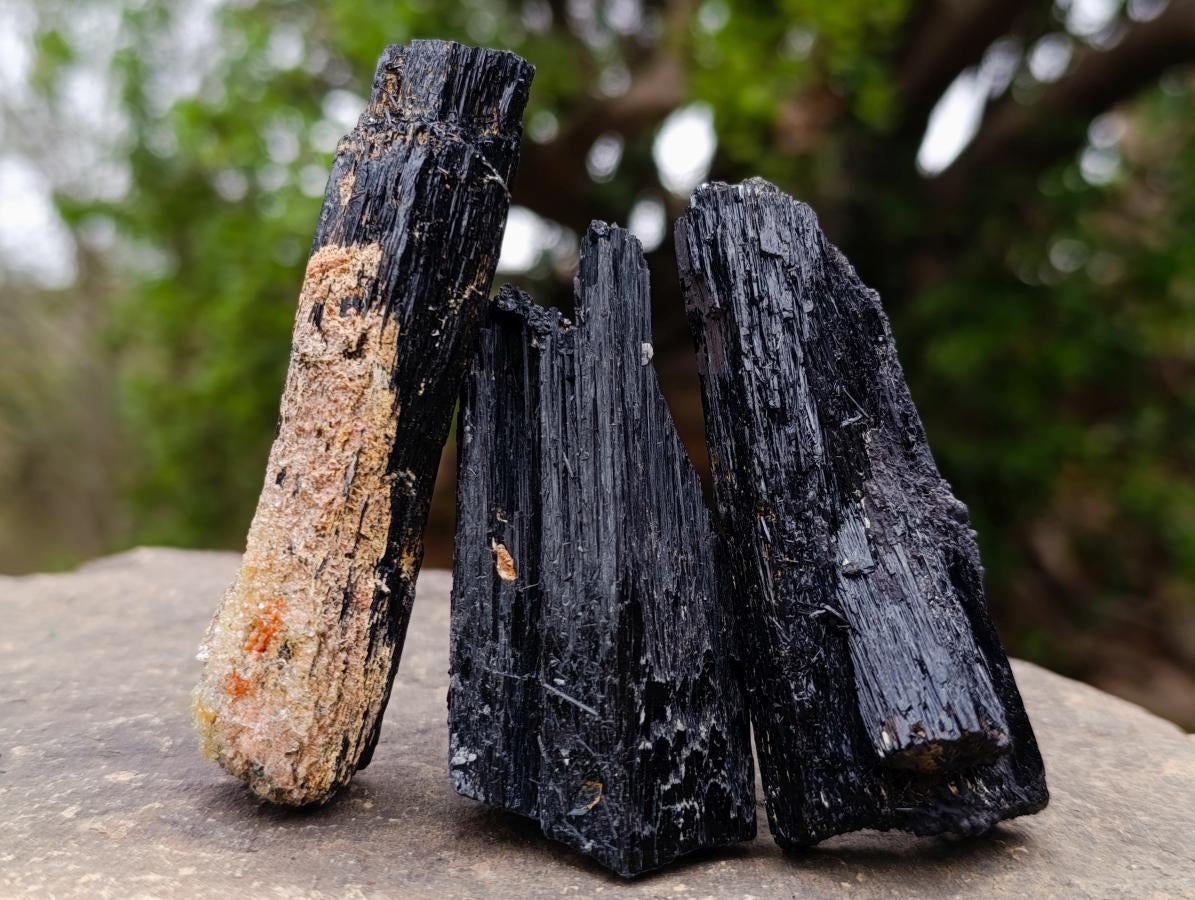 Natural Schorl Black Tourmaline Specimens with Associated Minerals x 13 From Erongo, Namibia - Toprock Gemstones and Minerals 