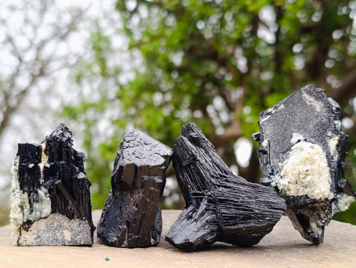 Natural Schorl Black Tourmaline Specimens with Associated Minerals x 13 From Erongo, Namibia - Toprock Gemstones and Minerals 