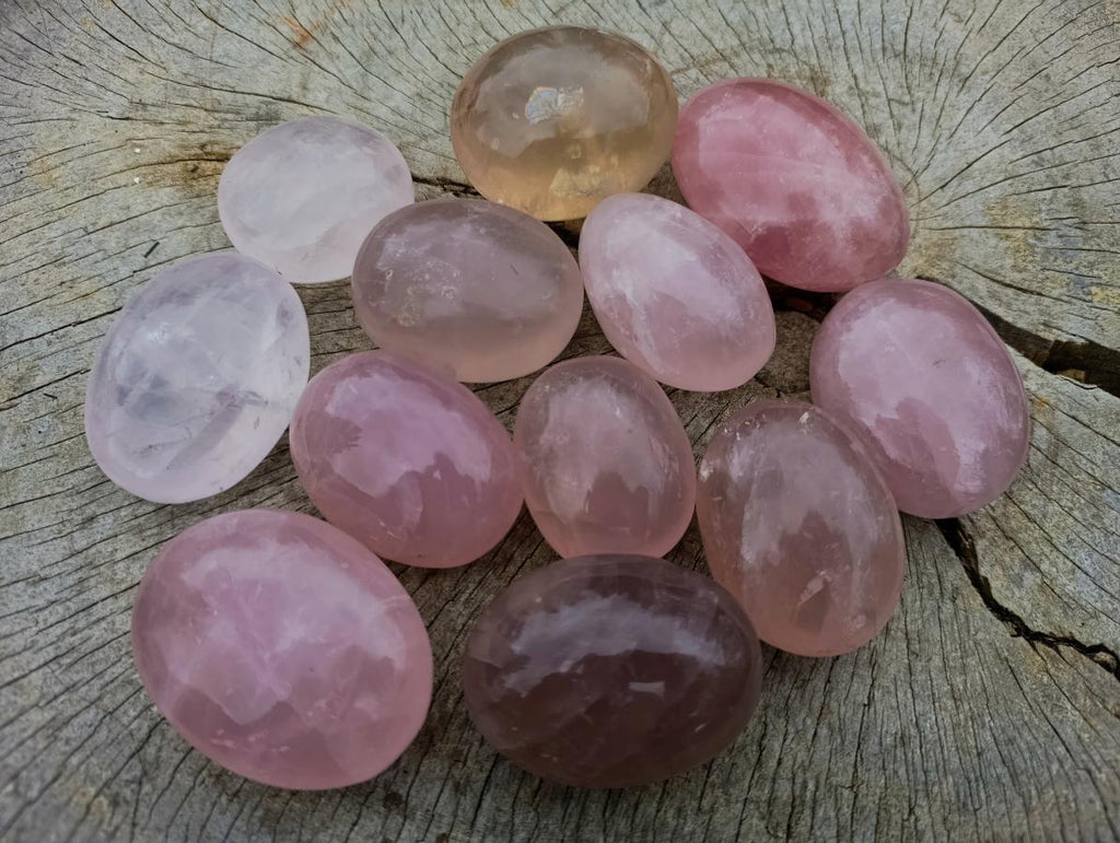 Polished Gemmy Rose Quartz Palm Stones x 12 From Madagascar - Toprock Gemstones and Minerals 