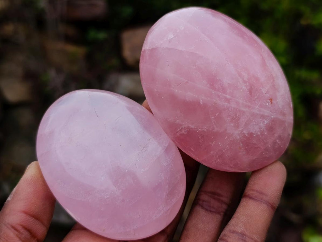 Polished Gemmy Rose Quartz Palm Stones x 12 From Madagascar - Toprock Gemstones and Minerals 