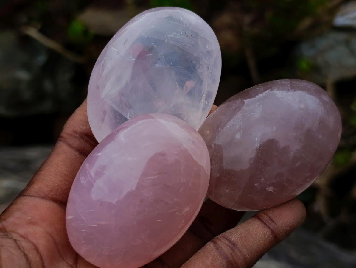 Polished Gemmy Rose Quartz Palm Stones x 12 From Madagascar - Toprock Gemstones and Minerals 