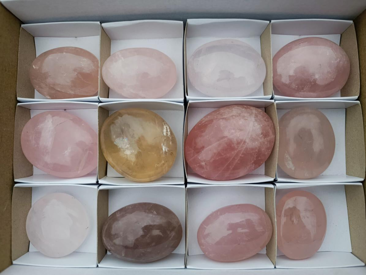 Polished Gemmy Rose Quartz Palm Stones x 12 From Madagascar - Toprock Gemstones and Minerals 