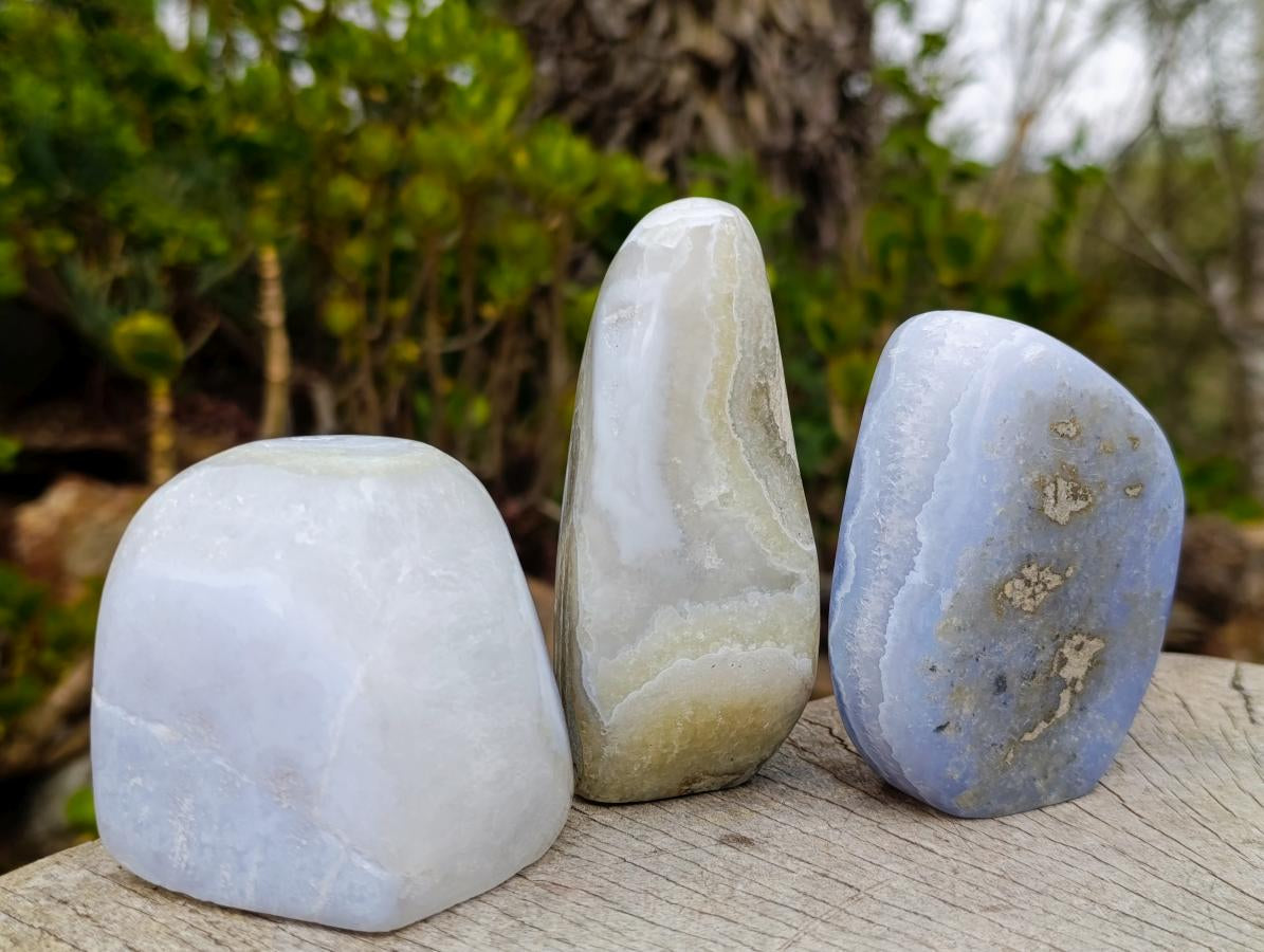 Polished Blue Lace Agate Standing Display Pieces x 3 From Nsanje, Malawi - Toprock Gemstones and Minerals 