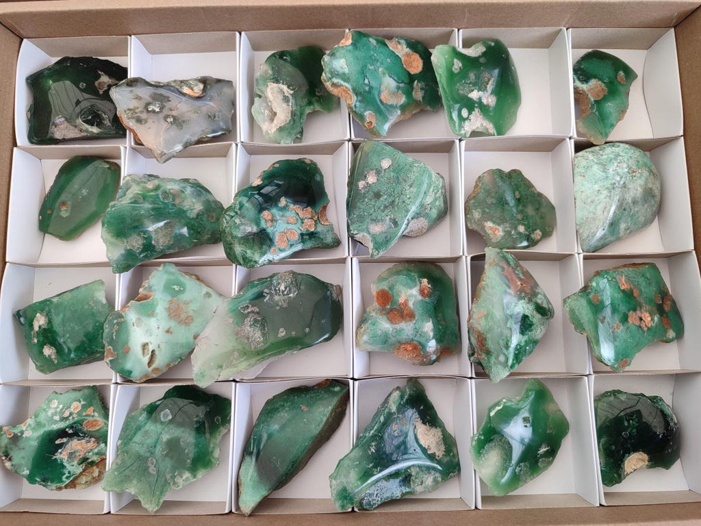 Polished One Side Mtorolite Chrysoprase Slices x 24 From Mutorashanga, Zimbabwe - Toprock Gemstones and Minerals 