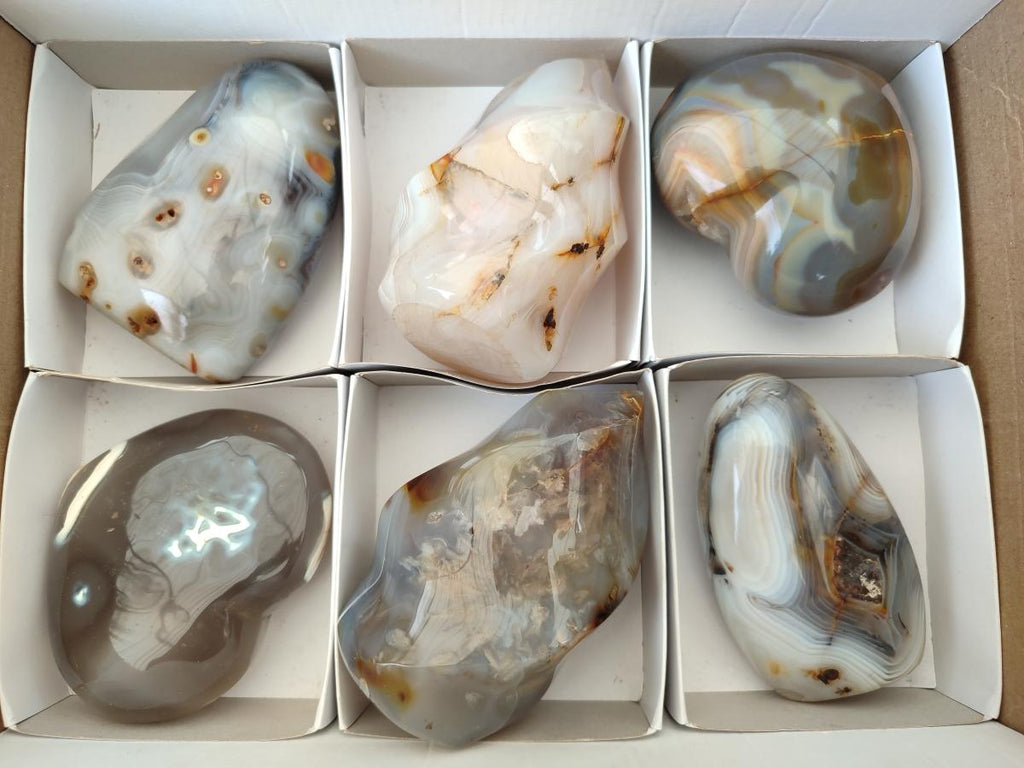 Polished and Natural Mix of Banded Agate Pieces x 6 From Madagascar - Toprock Gemstones and Minerals 
