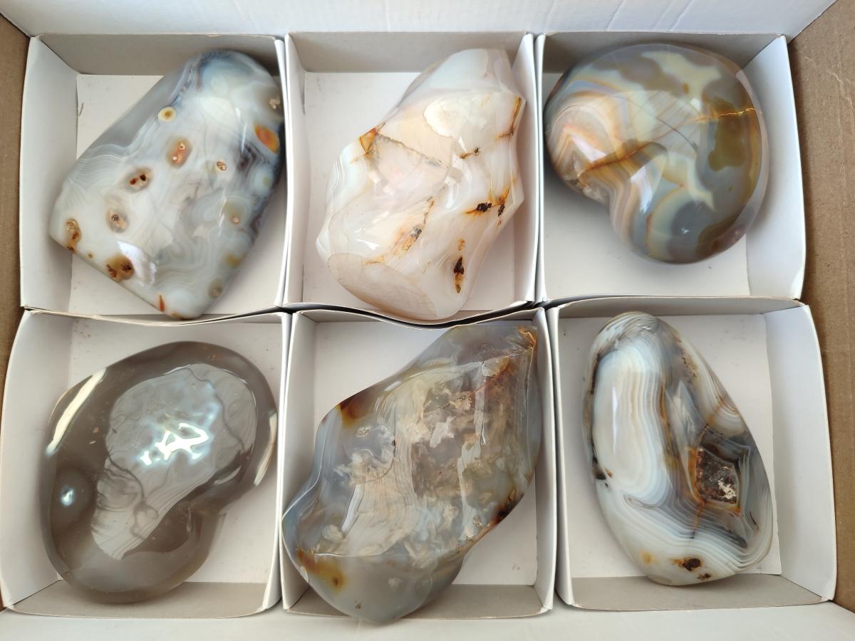 Polished and Natural Mix of Banded Agate Pieces x 6 From Madagascar - Toprock Gemstones and Minerals 