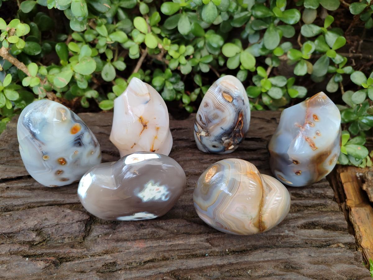 Polished and Natural Mix of Banded Agate Pieces x 6 From Madagascar - Toprock Gemstones and Minerals 