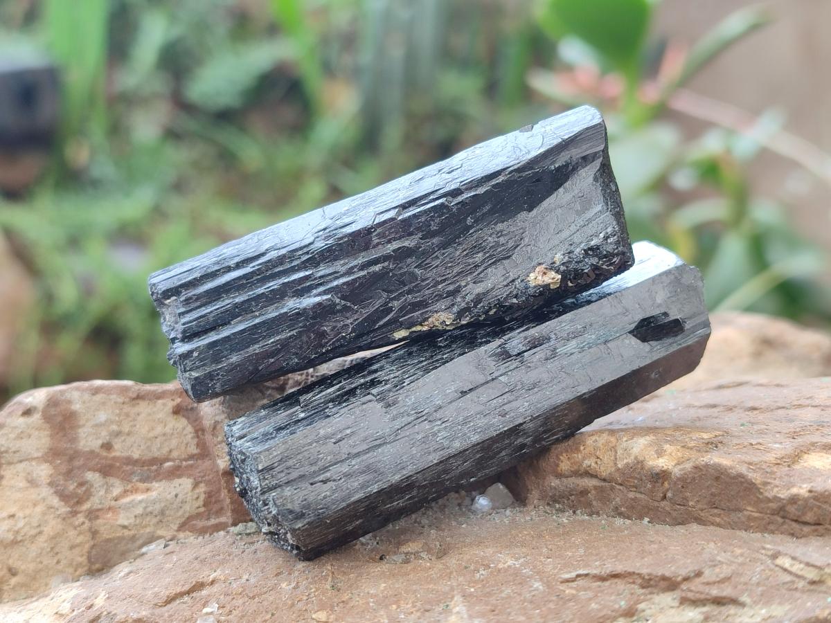 Natural Schorl Black Tourmaline Crystal Specimens x 12 From Erongo, Namibia - Toprock Gemstones and Minerals 