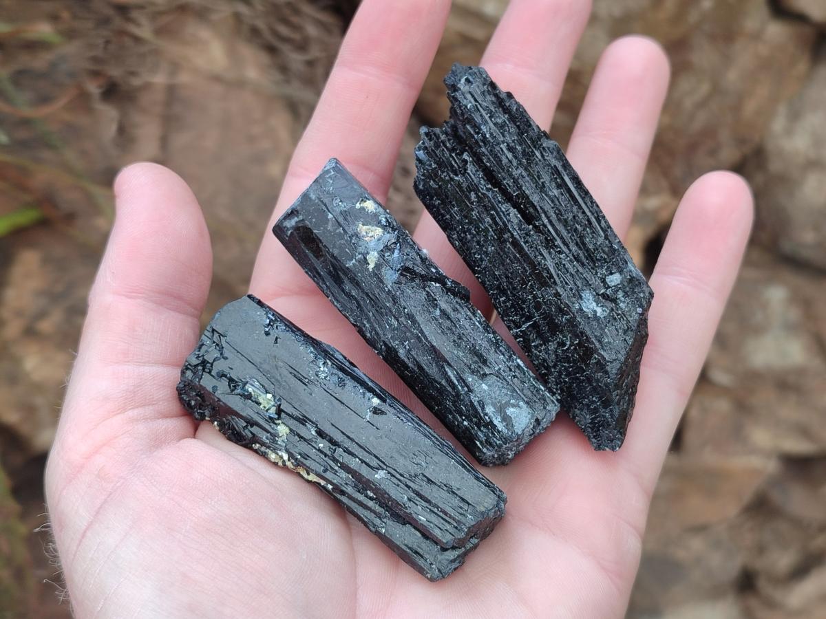 Natural Schorl Black Tourmaline Crystal Specimens x 12 From Erongo, Namibia - Toprock Gemstones and Minerals 