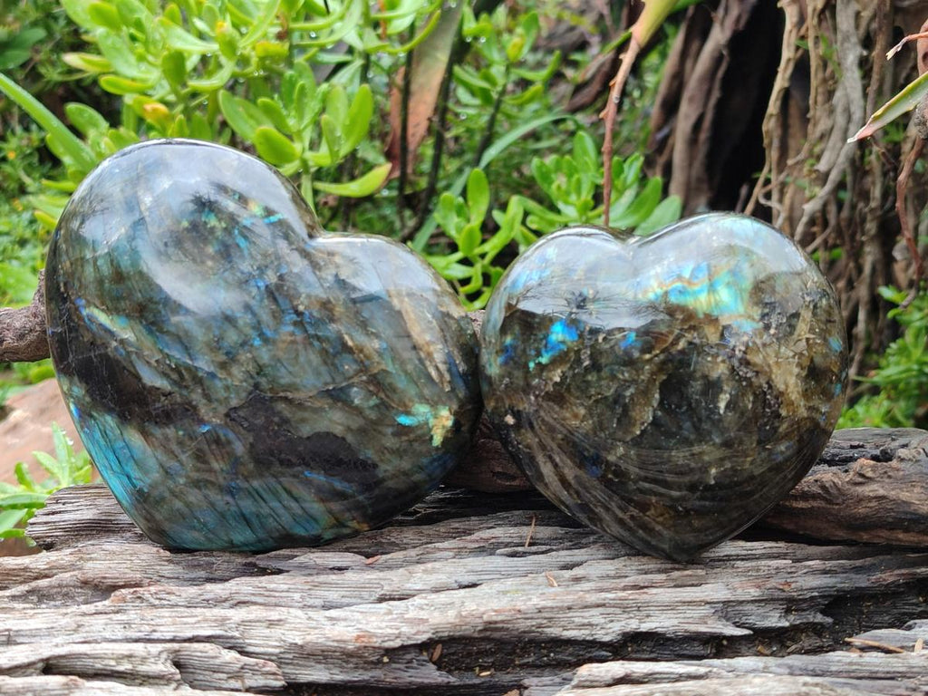 Polished Labradorite Hearts x 2 From Madagascar - Toprock Gemstones and Minerals 