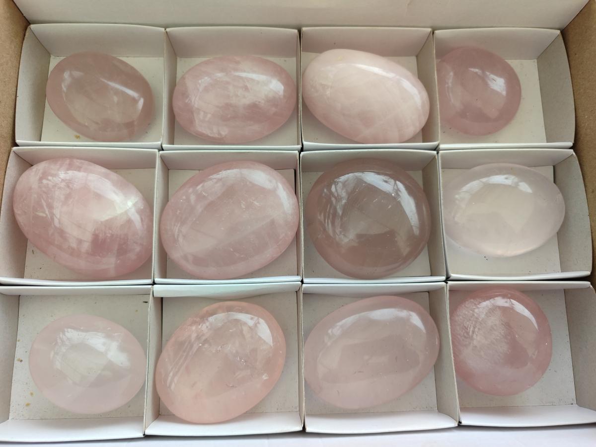 Polished Gemmy Rose Quartz Palm Stones x 12 From Madagascar - Toprock Gemstones and Minerals 