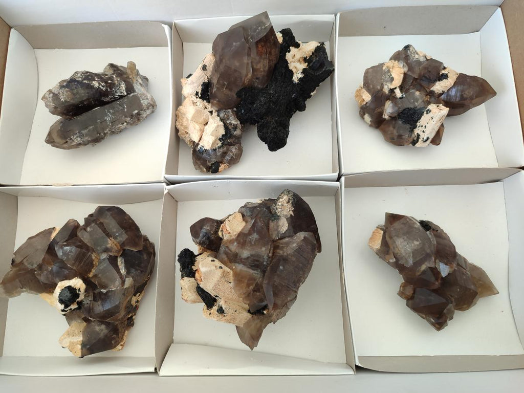 Natural Smokey Quartz Clusters with Associated Minerals x 6 From Erongo, Namibia - Toprock Gemstones and Minerals 