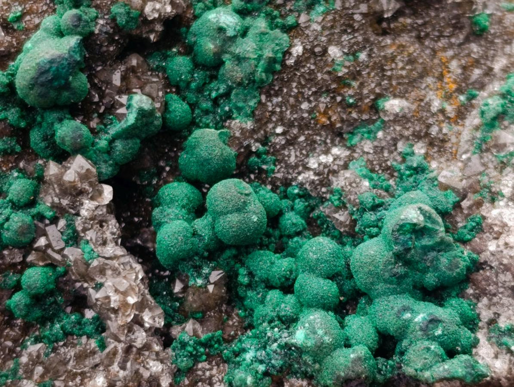Natural Cabinet Size Ball Malachite Specimens Coated with Drusy Quartz on Dolomite x 2 From Mindingi Mine, Kambove, Congo