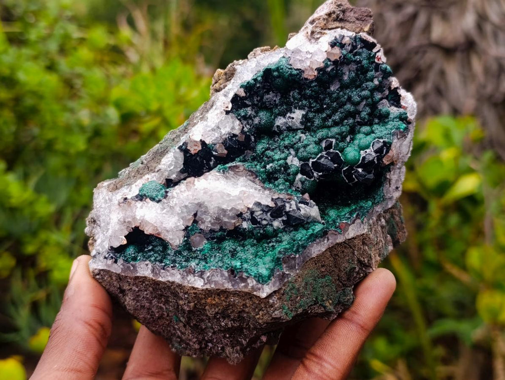 Natural Cabinet Size Ball Malachite Specimens Coated with Drusy Quartz on Dolomite x 2 From Mindingi Mine, Kambove, Congo
