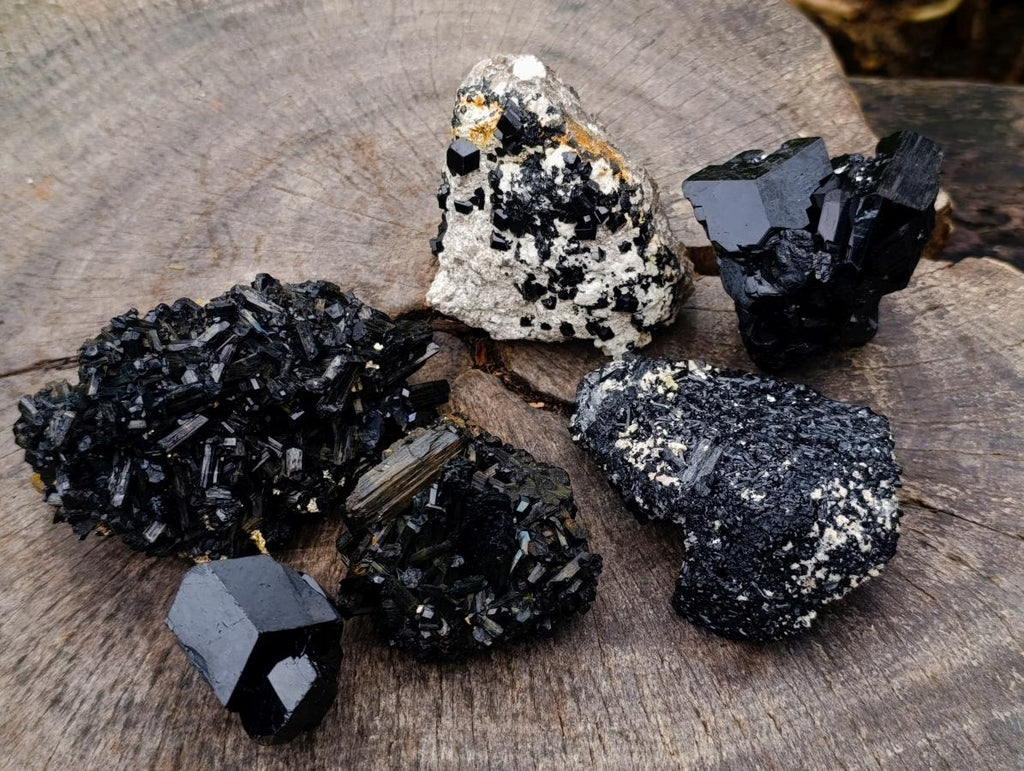 Natural Schorl Black Tourmaline Specimens x 6 From Erongo, Namibia - Toprock Gemstones and Minerals 