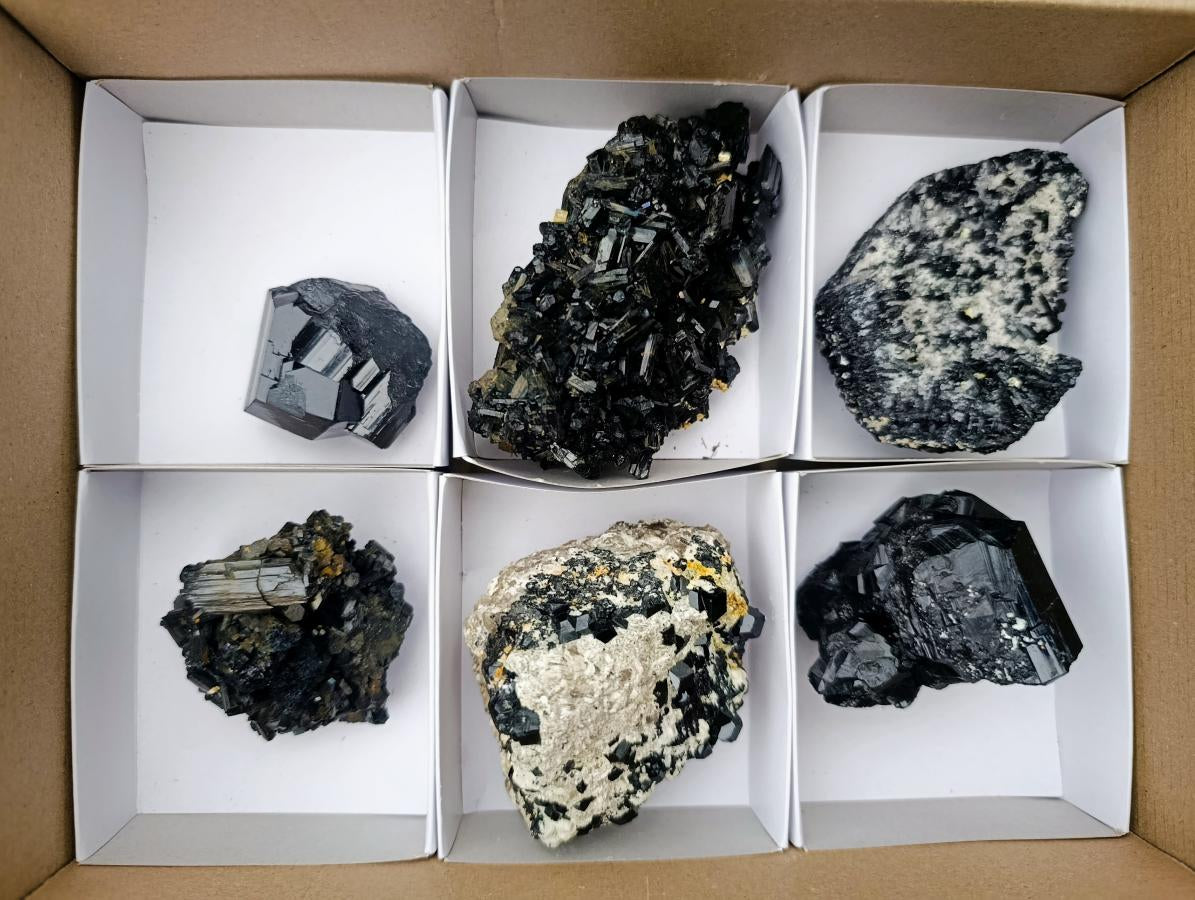 Natural Schorl Black Tourmaline Specimens x 6 From Erongo, Namibia - Toprock Gemstones and Minerals 