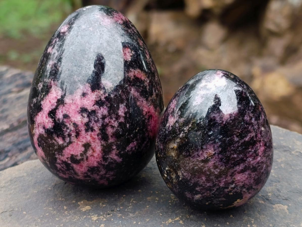Polished Rhodonite Gemstone Eggs x 6 From Ambindavato, Madagascar - Toprock Gemstones and Minerals 