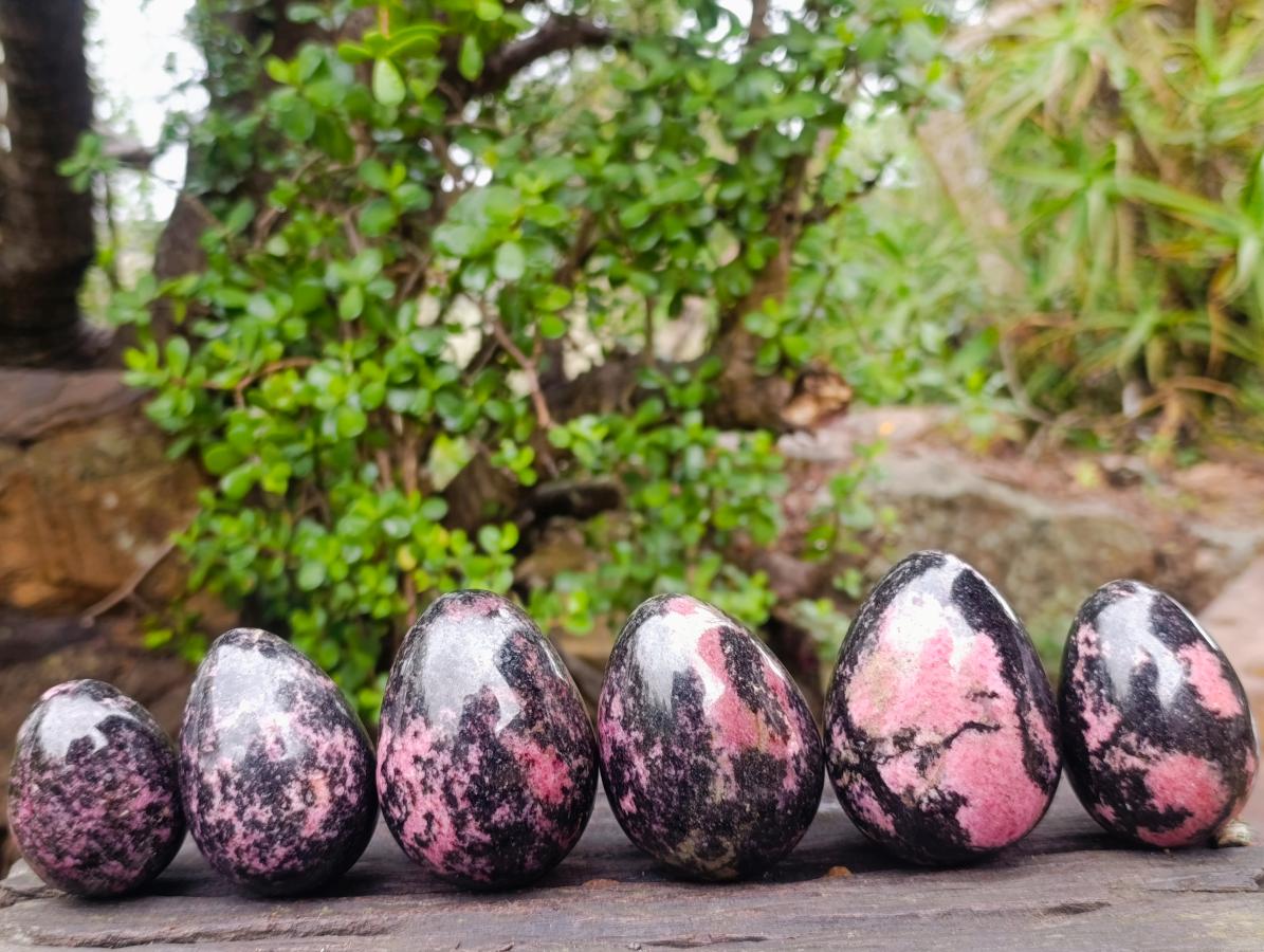 Polished Rhodonite Gemstone Eggs x 6 From Ambindavato, Madagascar - Toprock Gemstones and Minerals 