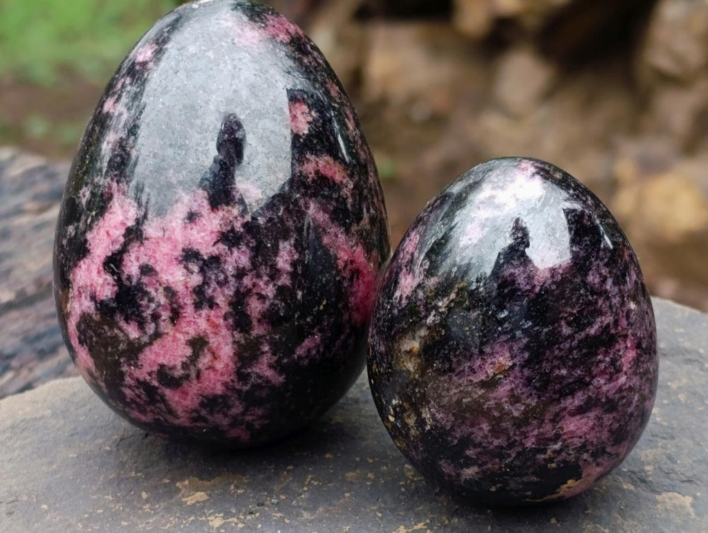 Polished Rhodonite Gemstone Eggs x 6 From Ambindavato, Madagascar - Toprock Gemstones and Minerals 