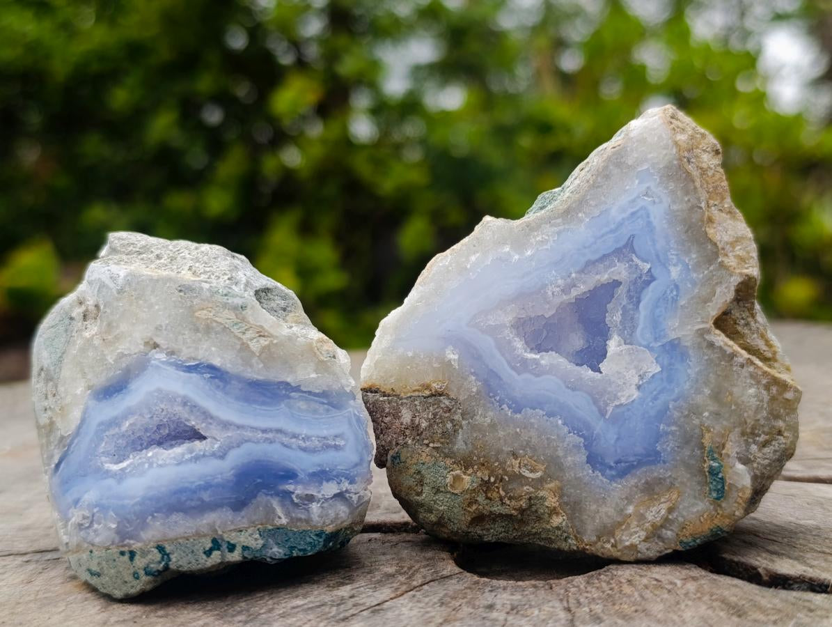 Polished One Side Blue Lace Agate Geodes x 16 From Nsanje, Malawi - Toprock Gemstones and Minerals 
