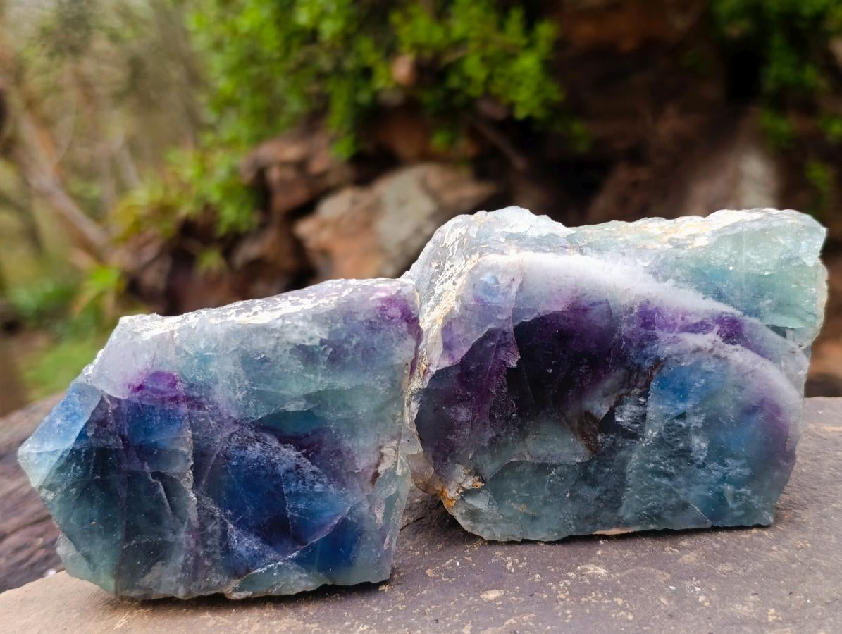 Polished One Side Watermelon Fluorite Slice x 6 From Uis, Namibia - Toprock Gemstones and Minerals 