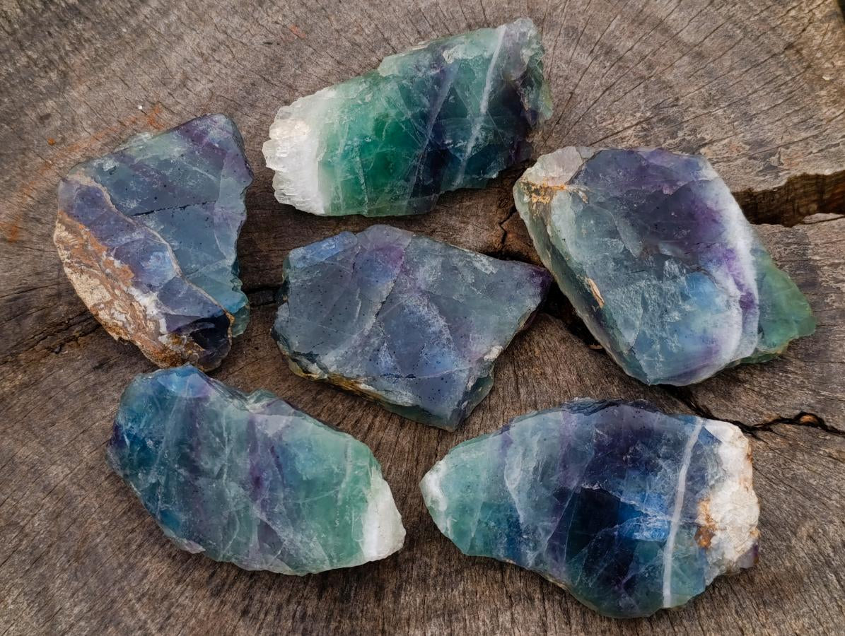 Polished One Side Watermelon Fluorite Slice x 6 From Uis, Namibia - Toprock Gemstones and Minerals 