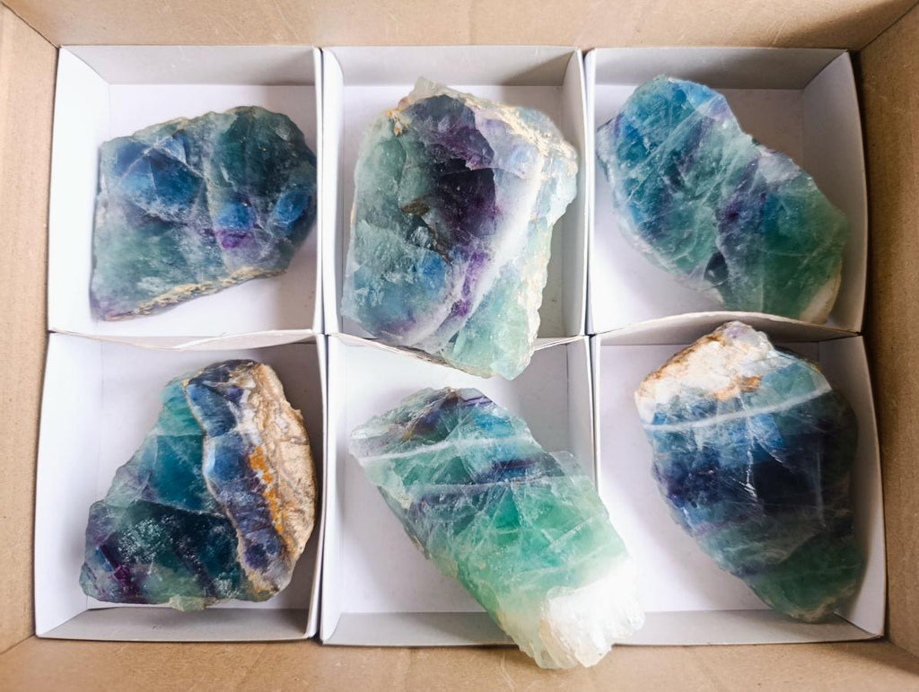 Polished One Side Watermelon Fluorite Slice x 6 From Uis, Namibia - Toprock Gemstones and Minerals 