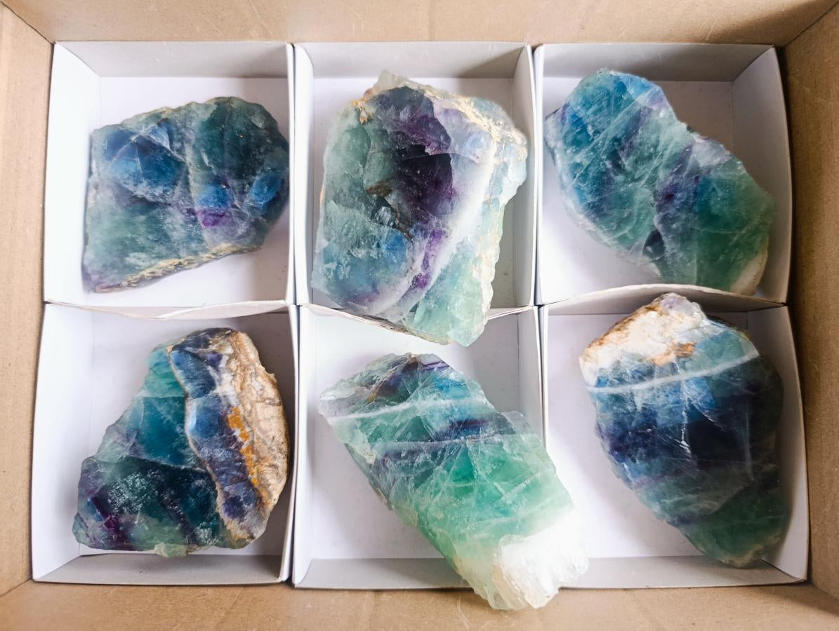 Polished One Side Watermelon Fluorite Slice x 6 From Uis, Namibia - Toprock Gemstones and Minerals 