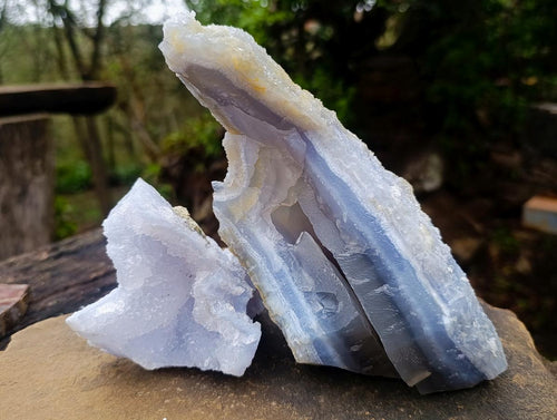 Natural Etched Blue Chalcedony Geodes x 3 From Nsanje, Malawi - Toprock Gemstones and Minerals 