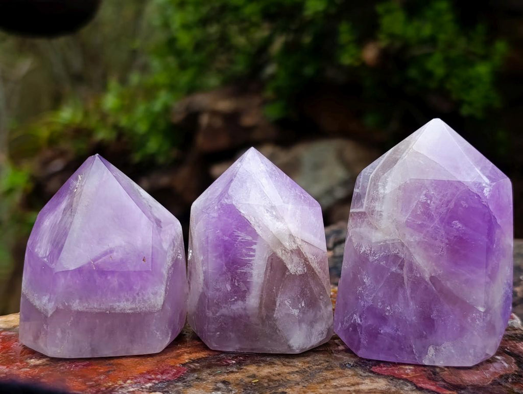 Polished Chevron Amethyst Crystals x 12 From Madagascar