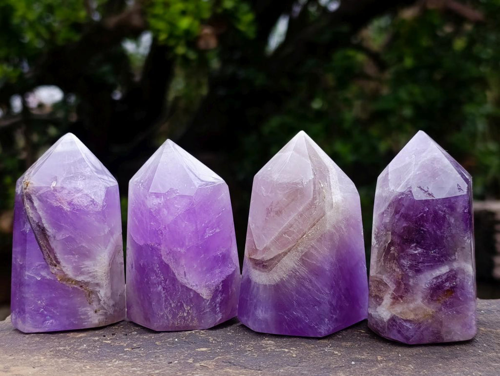 Polished Chevron Amethyst Crystals x 12 From Madagascar