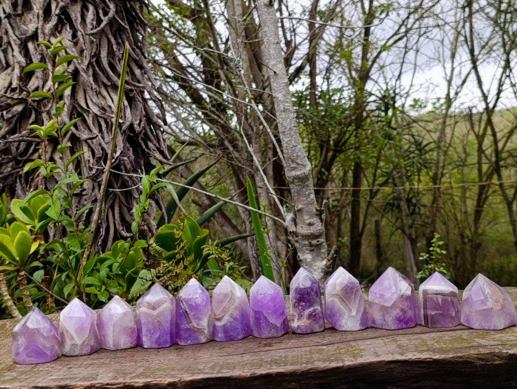 Polished Chevron Amethyst Crystals x 12 From Madagascar