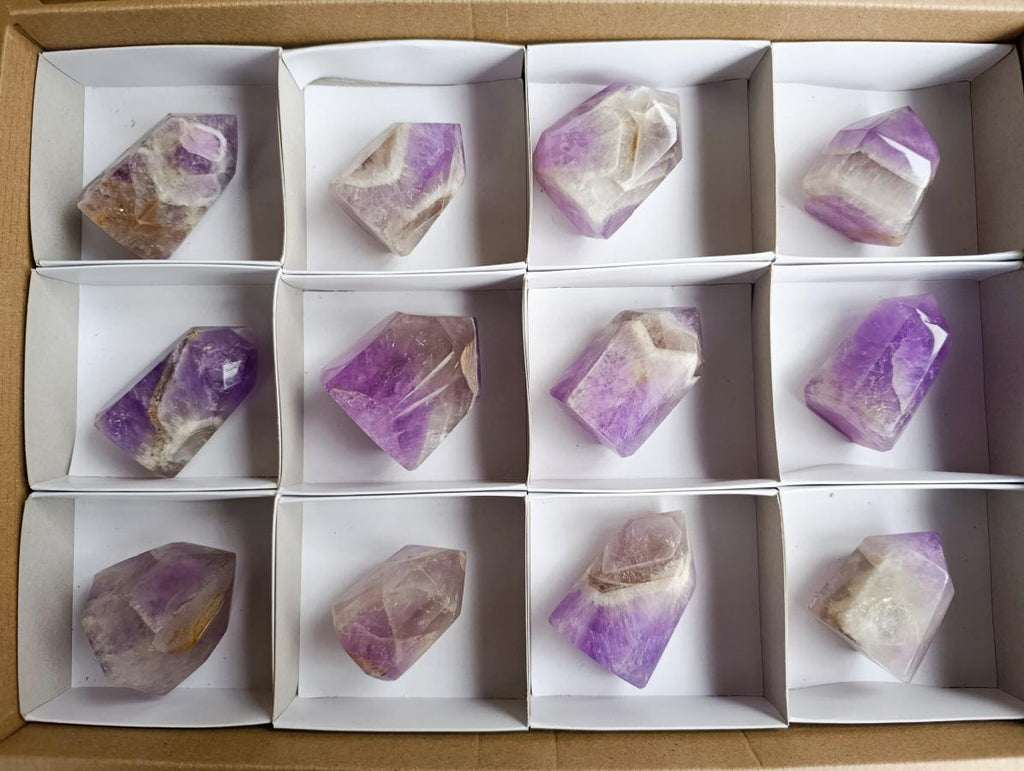 Polished Chevron Amethyst Crystals x 12 From Madagascar