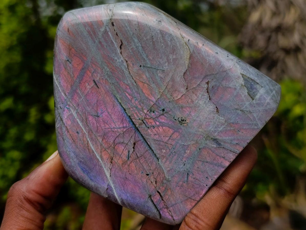 Polished Rare Purple Sunset Flash Labradorite Standing Display Pieces x 2 From Madagascar