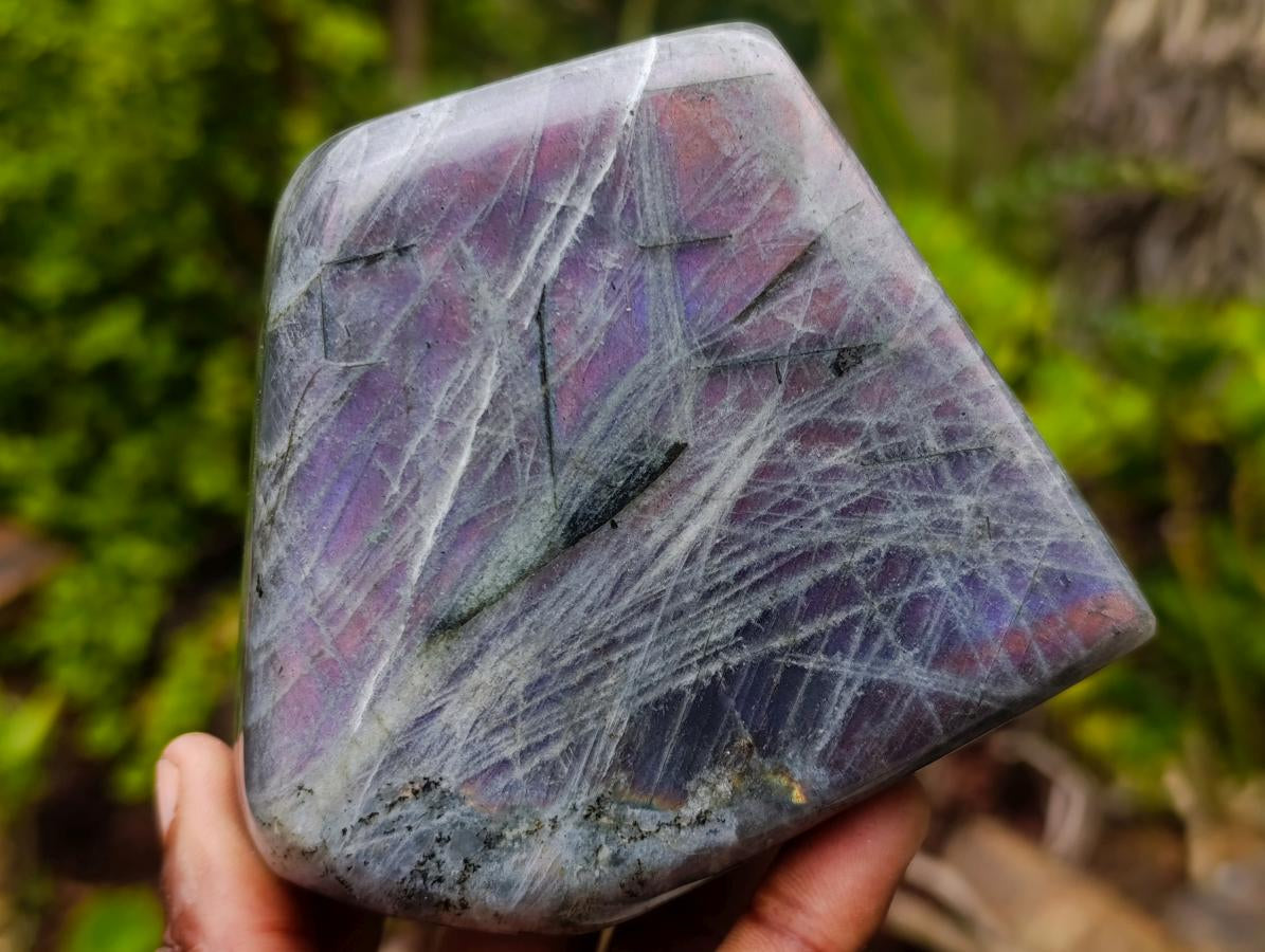 Polished Rare Purple Sunset Flash Labradorite Standing Display Pieces x 2 From Madagascar