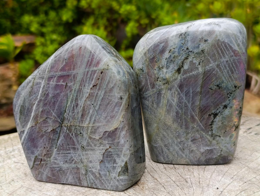 Polished Rare Purple Sunset Flash Labradorite Standing Display Pieces x 2 From Madagascar