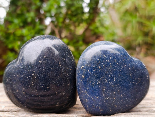 Polished Lazulite Hearts x 6 From Madagascar - Toprock Gemstones and Minerals 