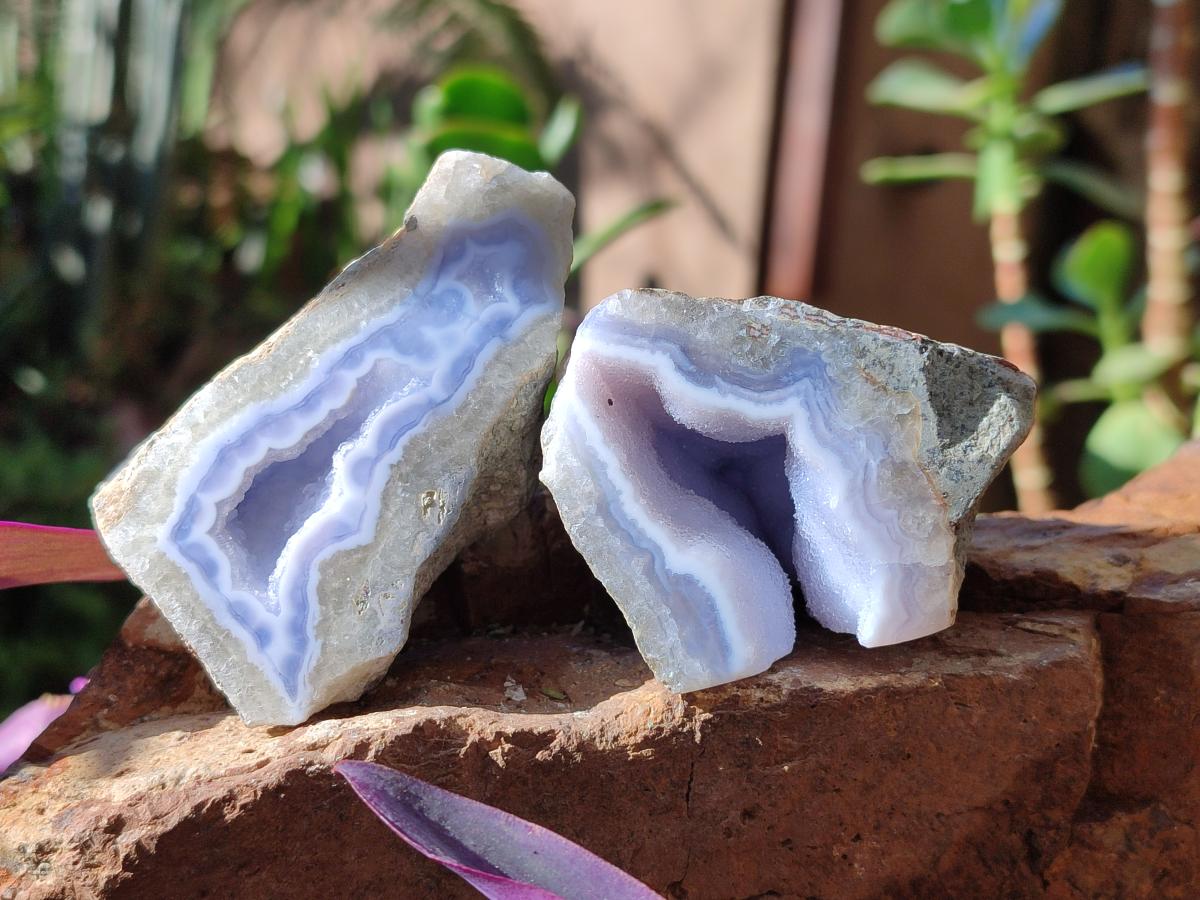 Polished One Side Blue Lace Agate Geodes x 12 From Nsanje, Malawi